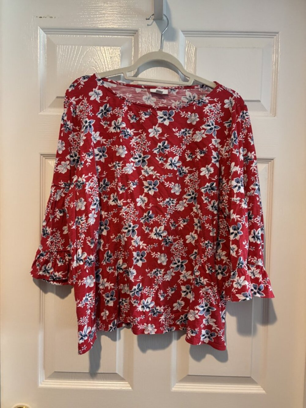 J.Jill Red Floral 3/4 Length Sleeve Tee